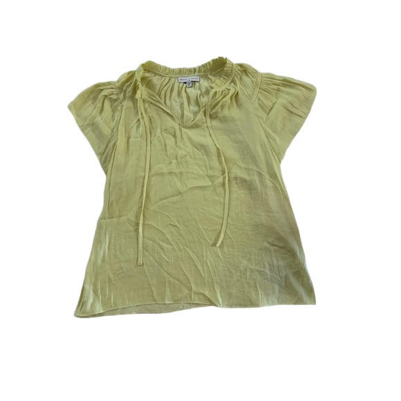 Maison D'Amélie Butter Yellow Drawstring Neck Peasant Blouse Short Sleeves XS - Picture 1 of 4
